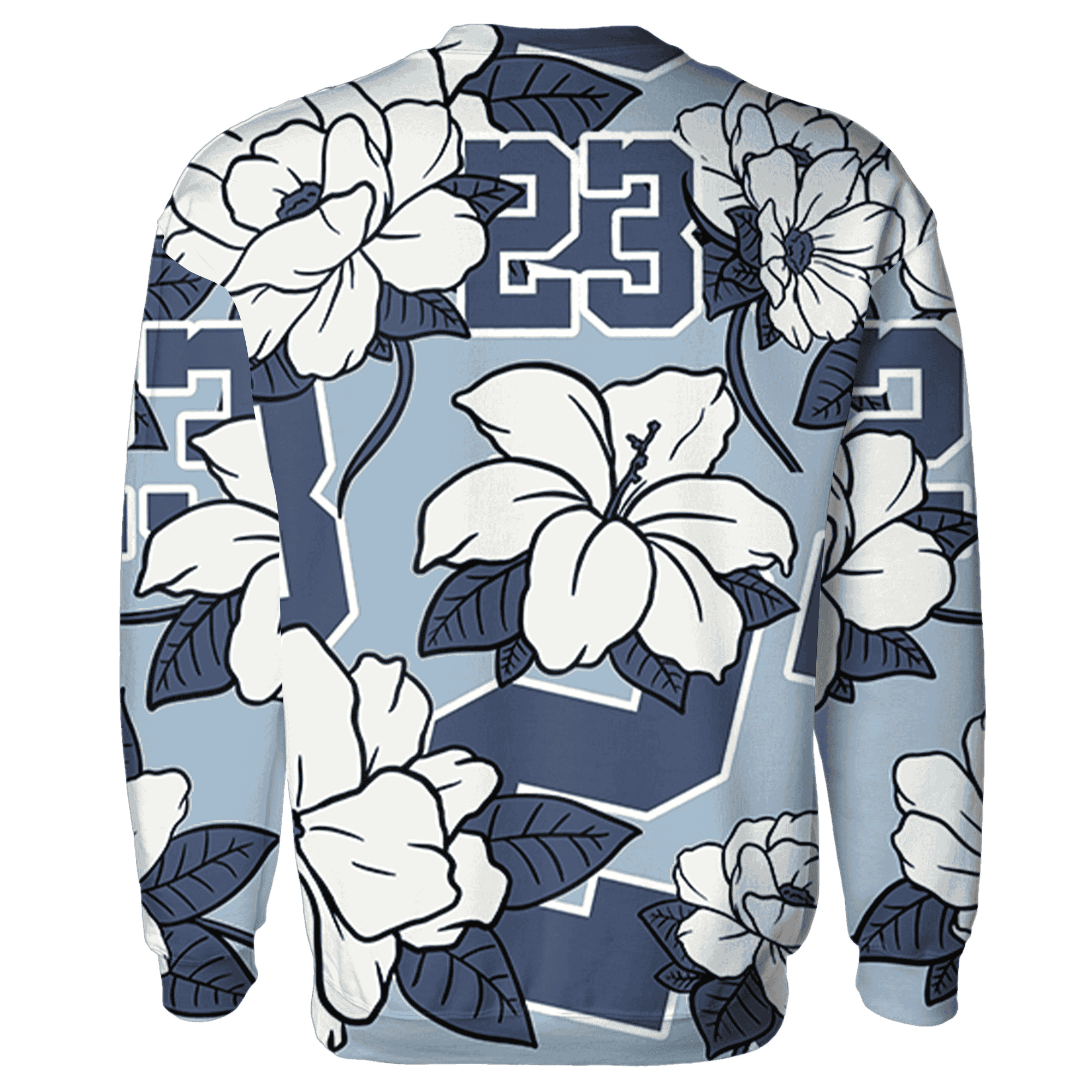 Mid Diffused Blue Grey 1s Sweatshirt Match 23 Floral 3D All-Over Print Flower - NastyJamz