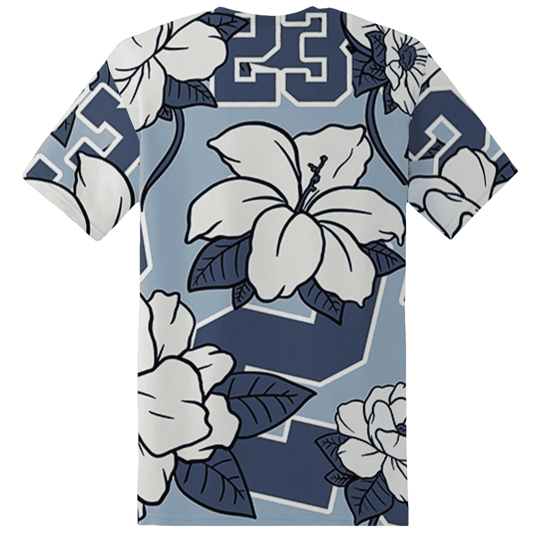 Mid Diffused Blue Grey 1s T Shirt Match 23 Floral 3D All-Over Print Flower - NastyJamz