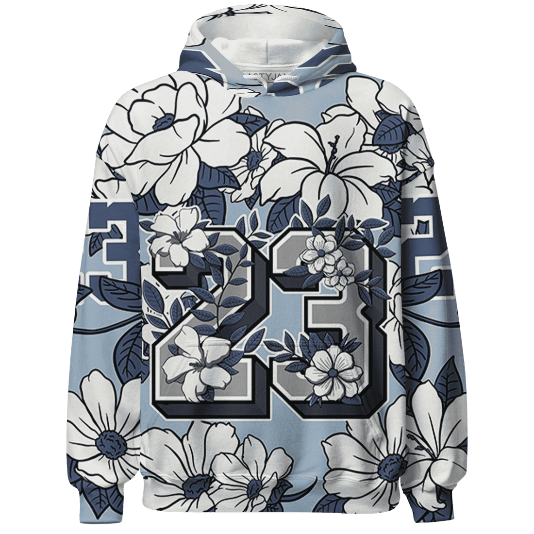 Mid Diffused Blue Grey 1s Hoodie Match 23 Floral 3D All-Over Print Flower - NastyJamz