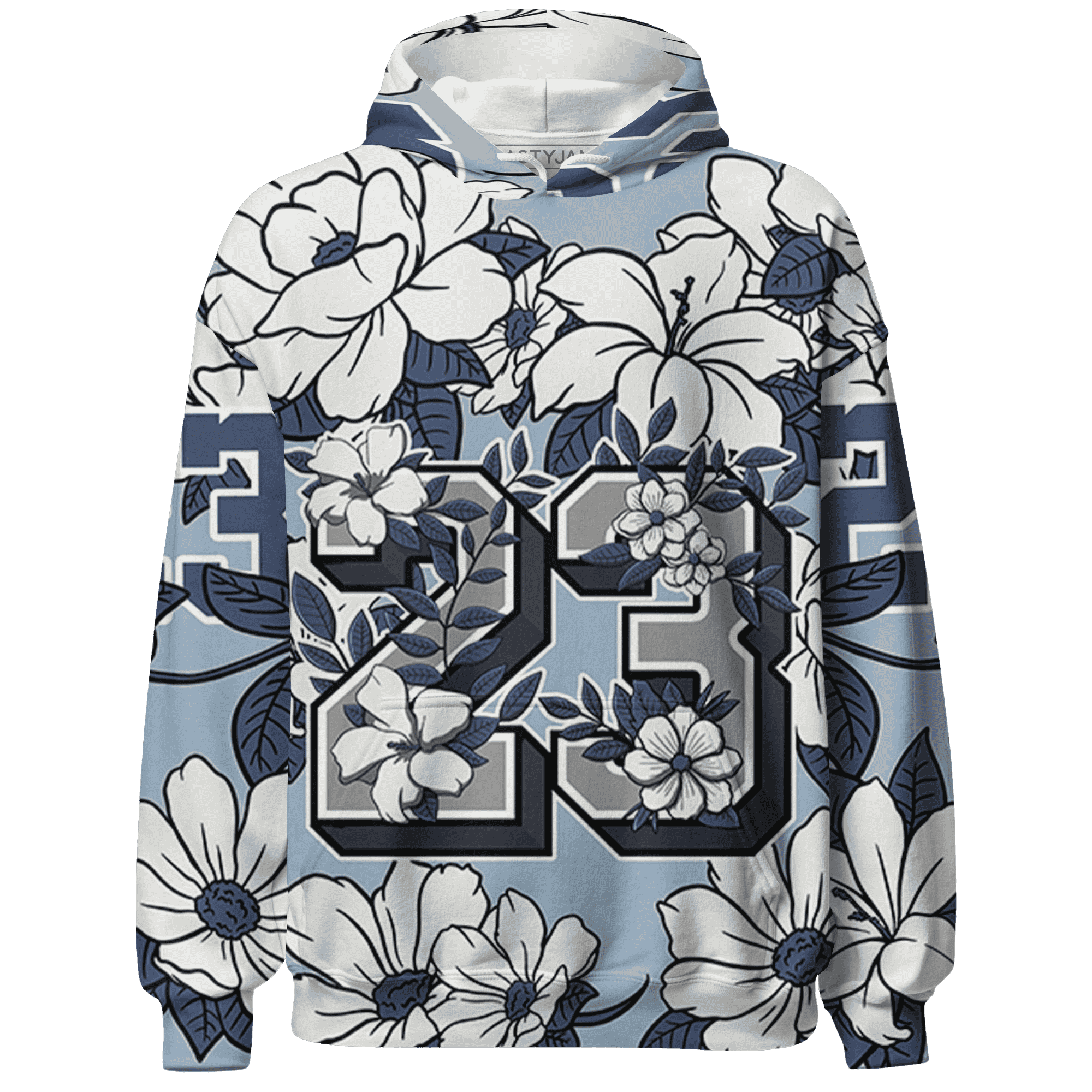 Mid Diffused Blue Grey 1s Hoodie Match 23 Floral 3D All-Over Print Flower - NastyJamz