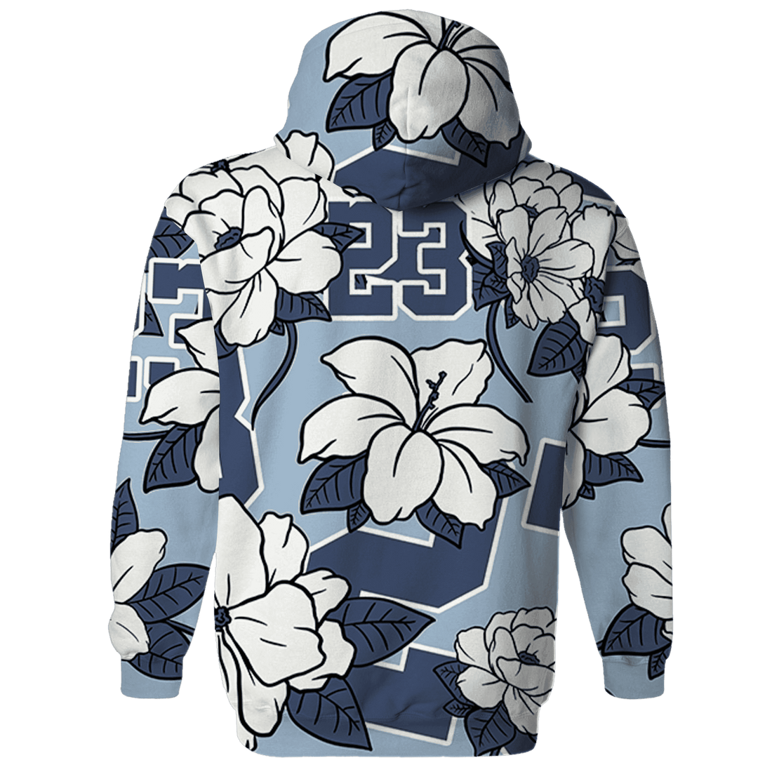 Mid Diffused Blue Grey 1s Hoodie Match 23 Floral 3D All-Over Print Flower - NastyJamz