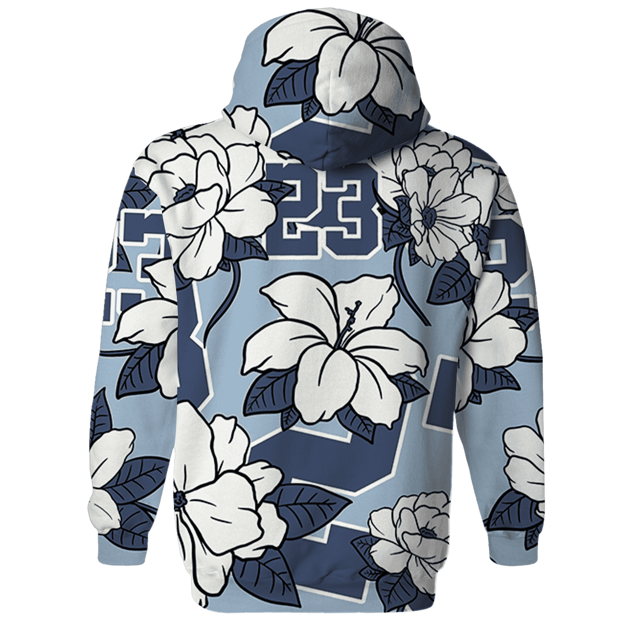 Mid Diffused Blue Grey 1s Hoodie Match 23 Floral 3D All-Over Print Flower - NastyJamz