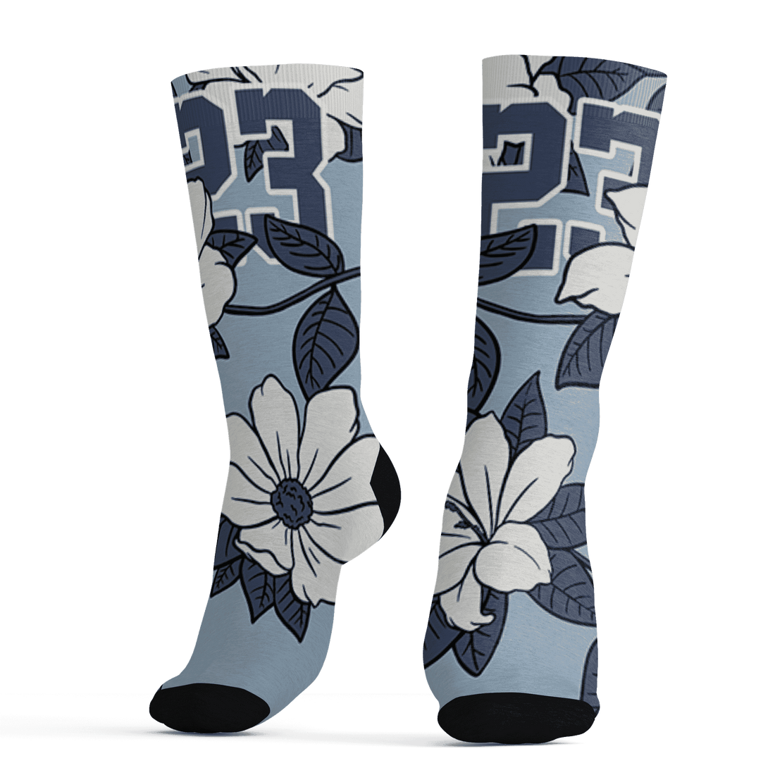 Mid Diffused Blue Grey 1s Socks Match 23 Floral 3D All-Over Print Flower - NastyJamz