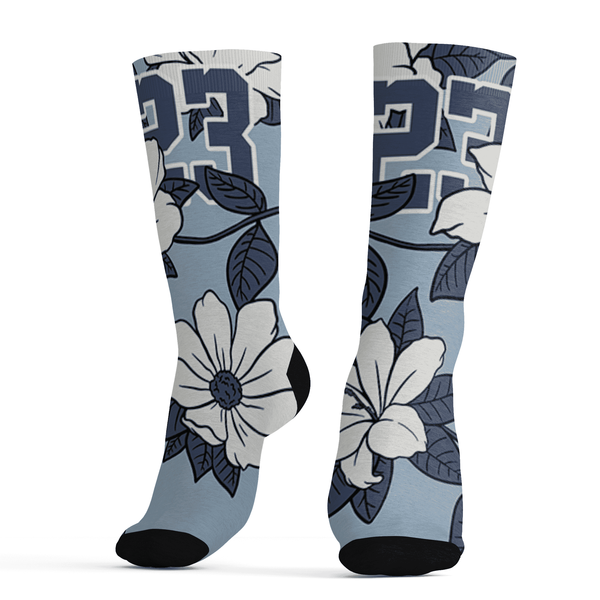 Mid Diffused Blue Grey 1s Socks Match 23 Floral 3D All-Over Print Flower - NastyJamz