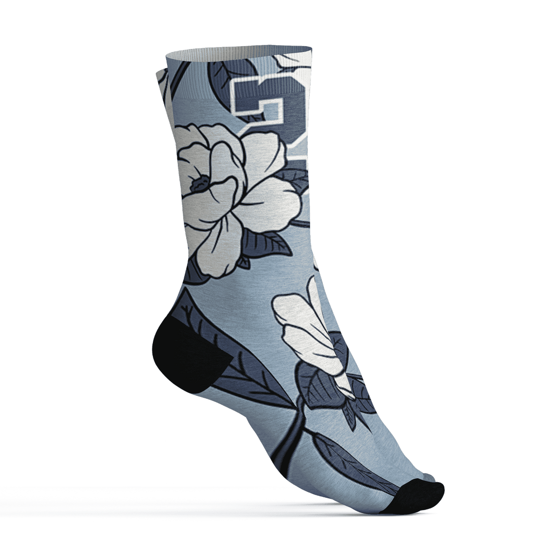 Mid Diffused Blue Grey 1s Socks Match 23 Floral 3D All-Over Print Flower - NastyJamz