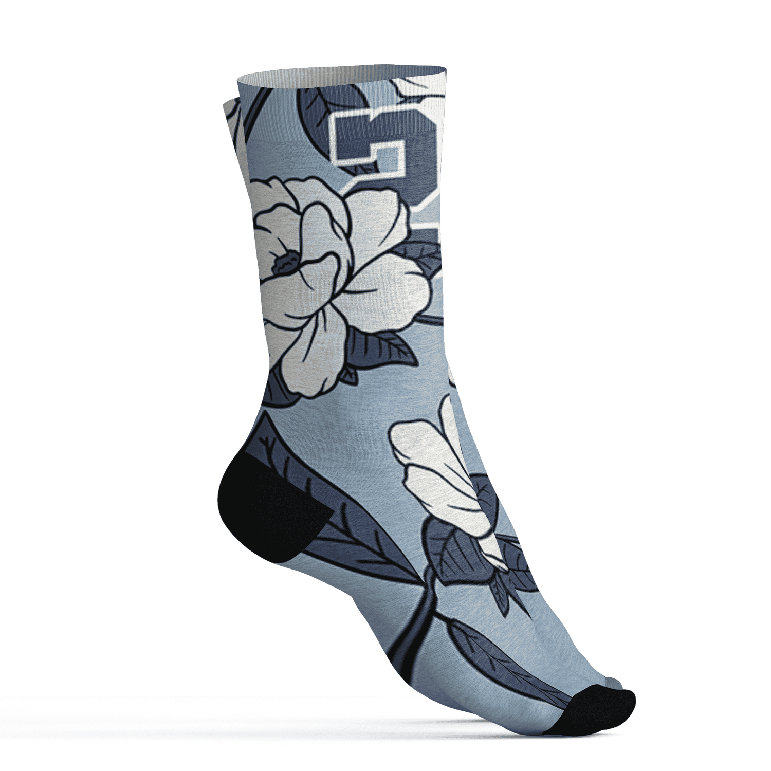 Mid Diffused Blue Grey 1s Socks Match 23 Floral 3D All-Over Print Flower - NastyJamz