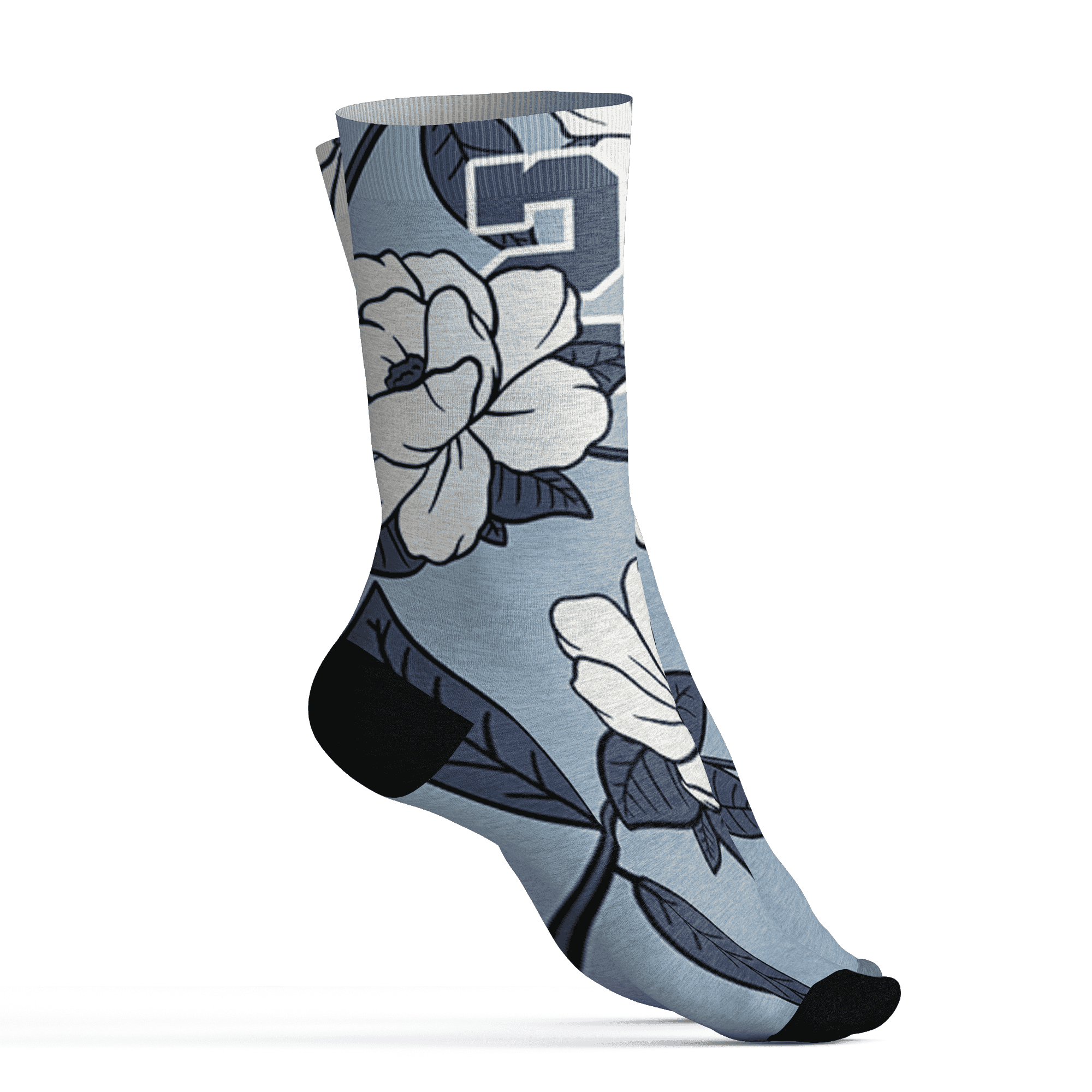 Mid Diffused Blue Grey 1s Socks Match 23 Floral 3D All-Over Print Flower - NastyJamz