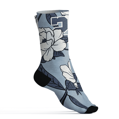 Mid Diffused Blue Grey 1s Socks Match 23 Floral 3D All-Over Print Flower - NastyJamz