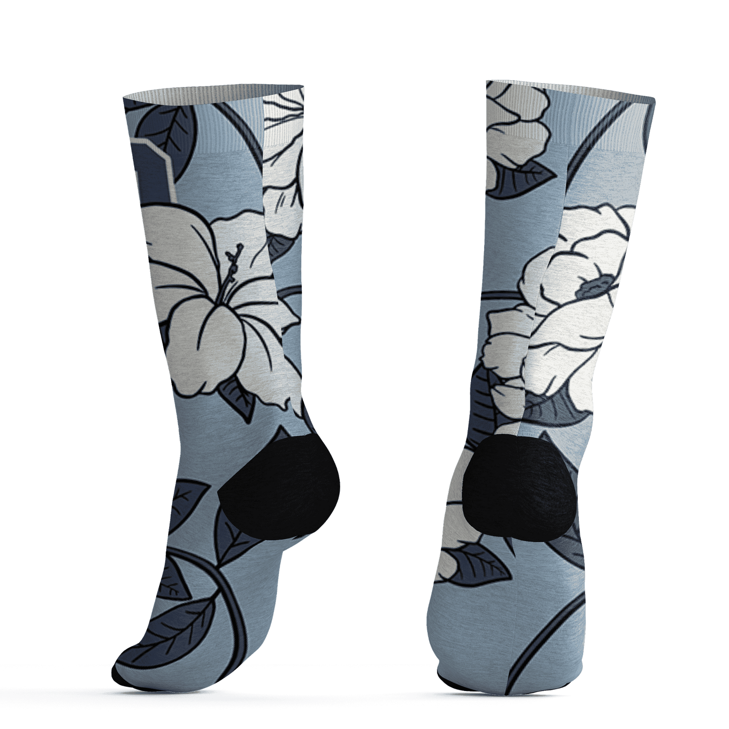 Mid Diffused Blue Grey 1s Socks Match 23 Floral 3D All-Over Print Flower - NastyJamz