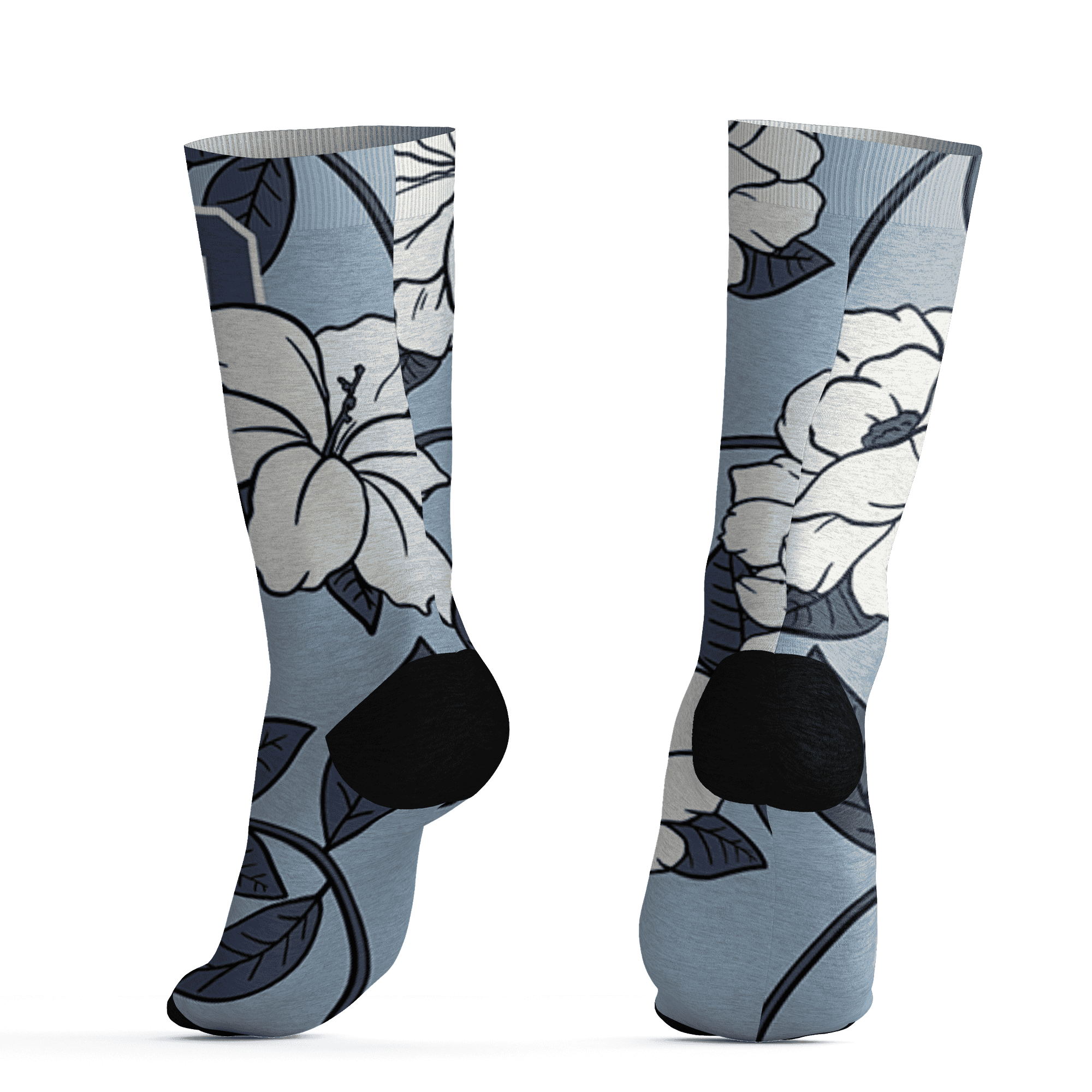 Mid Diffused Blue Grey 1s Socks Match 23 Floral 3D All-Over Print Flower - NastyJamz