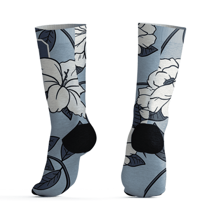 Mid Diffused Blue Grey 1s Socks Match 23 Floral 3D All-Over Print Flower - NastyJamz