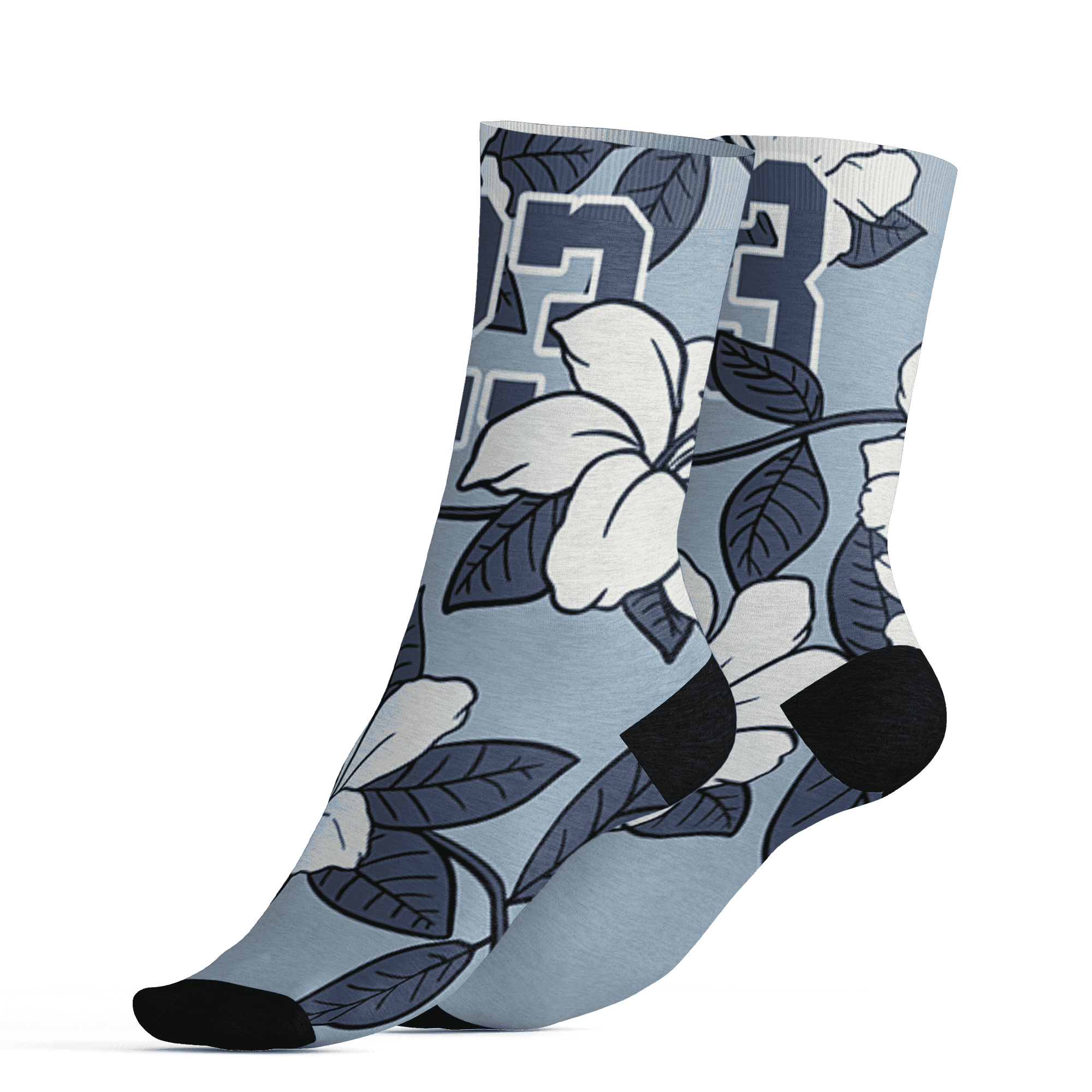 Mid Diffused Blue Grey 1s Socks Match 23 Floral 3D All-Over Print Flower - NastyJamz