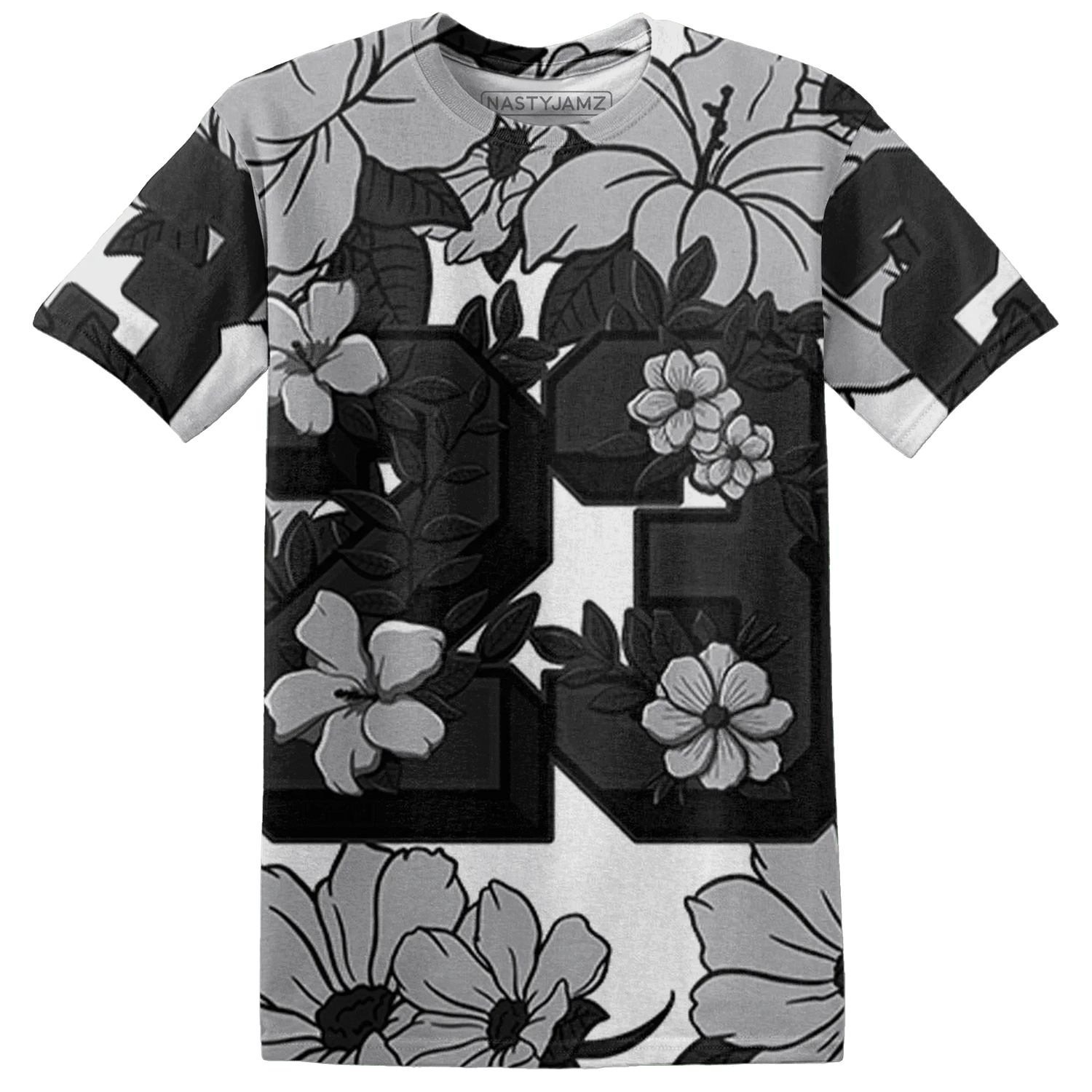 Wolf-Grey-1s-T-Shirt-Match-23-Floral-3D-Flower