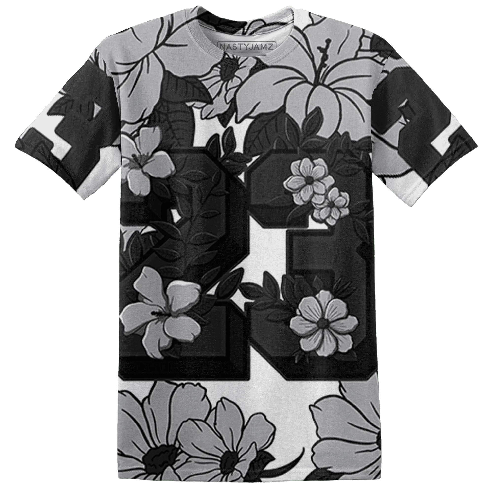 Wolf-Grey-1s-T-Shirt-Match-23-Floral-3D-Flower