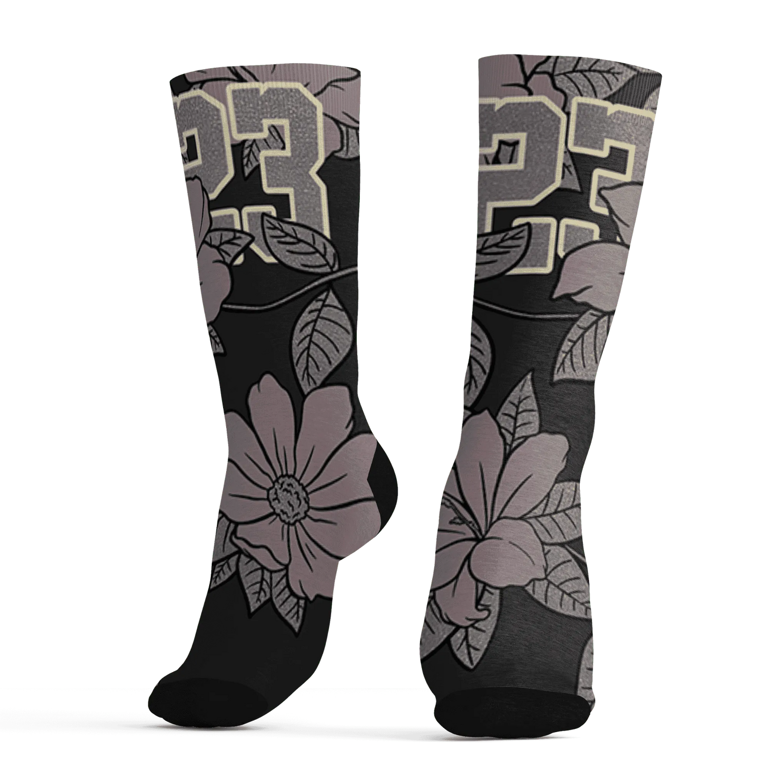 Black-Violet-Ore-3s-Socks-Match-23-Floral-3D-Flower