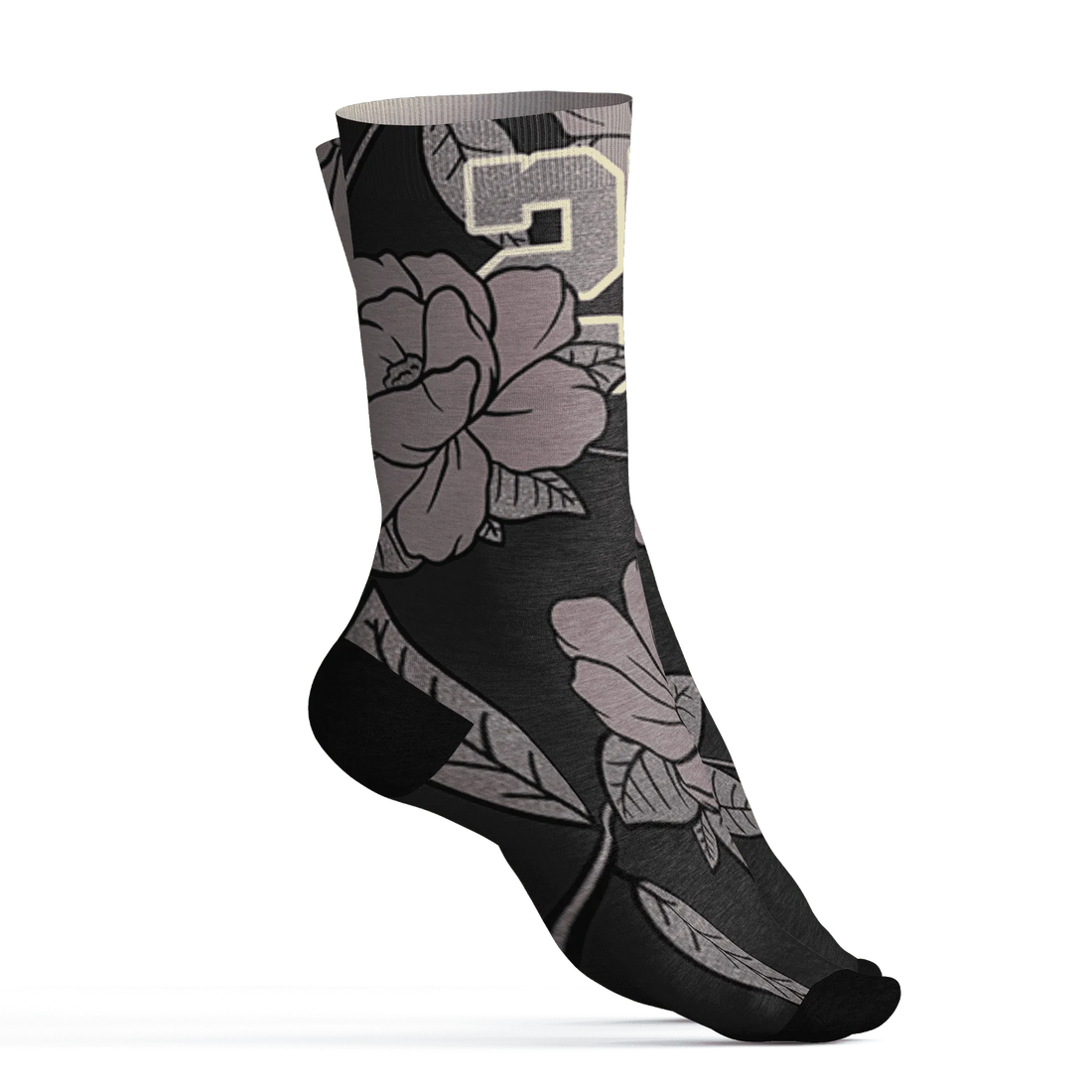 Black-Violet-Ore-3s-Socks-Match-23-Floral-3D-Flower