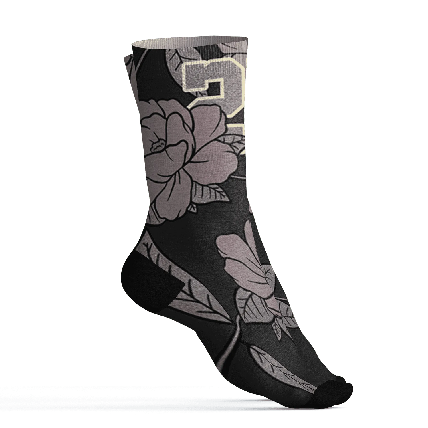 Black-Violet-Ore-3s-Socks-Match-23-Floral-3D-Flower