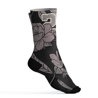 Black-Violet-Ore-3s-Socks-Match-23-Floral-3D-Flower