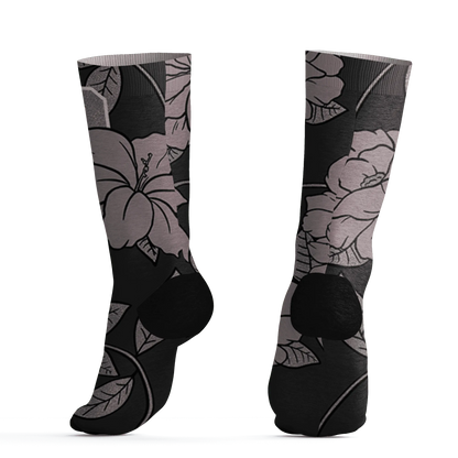 Black-Violet-Ore-3s-Socks-Match-23-Floral-3D-Flower