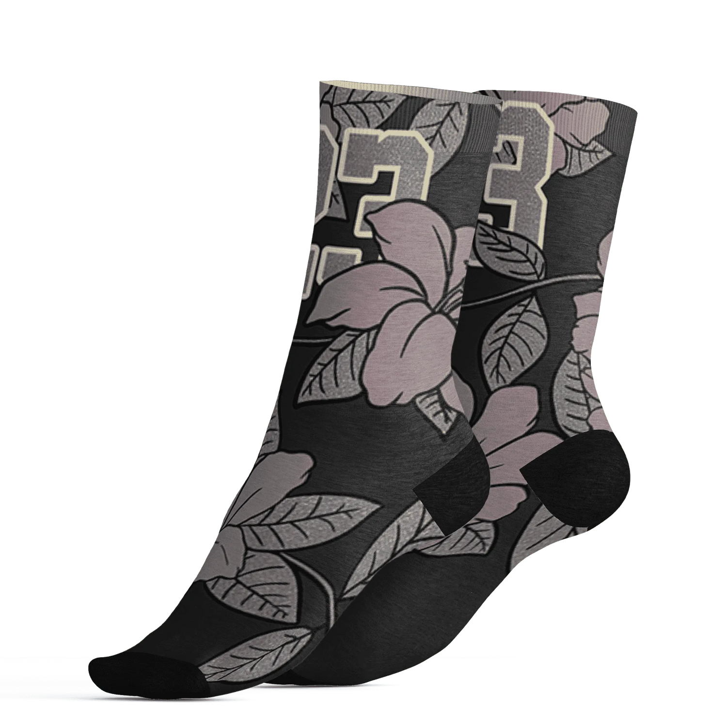 Black-Violet-Ore-3s-Socks-Match-23-Floral-3D-Flower