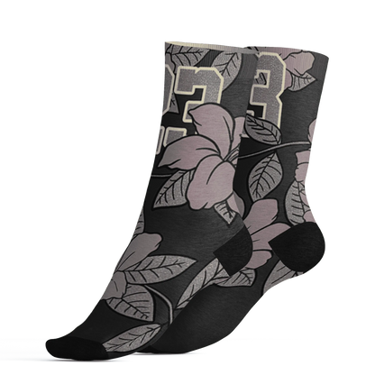 Black-Violet-Ore-3s-Socks-Match-23-Floral-3D-Flower