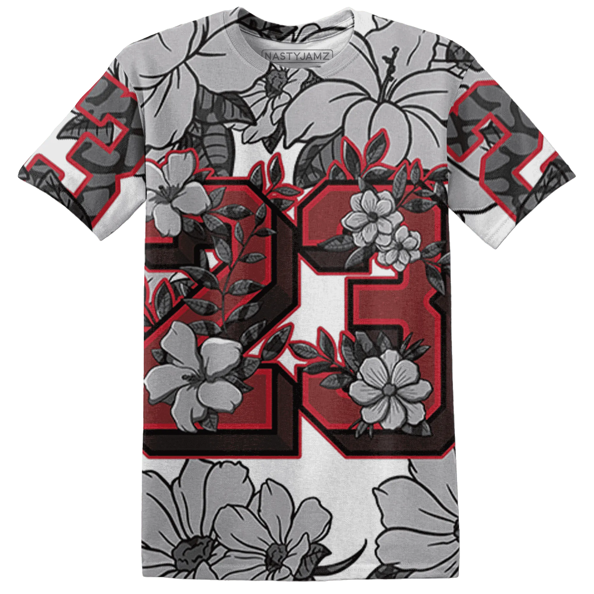 Cement-Grey-3s-T-Shirt-Match-23-Floral-3D-Flower