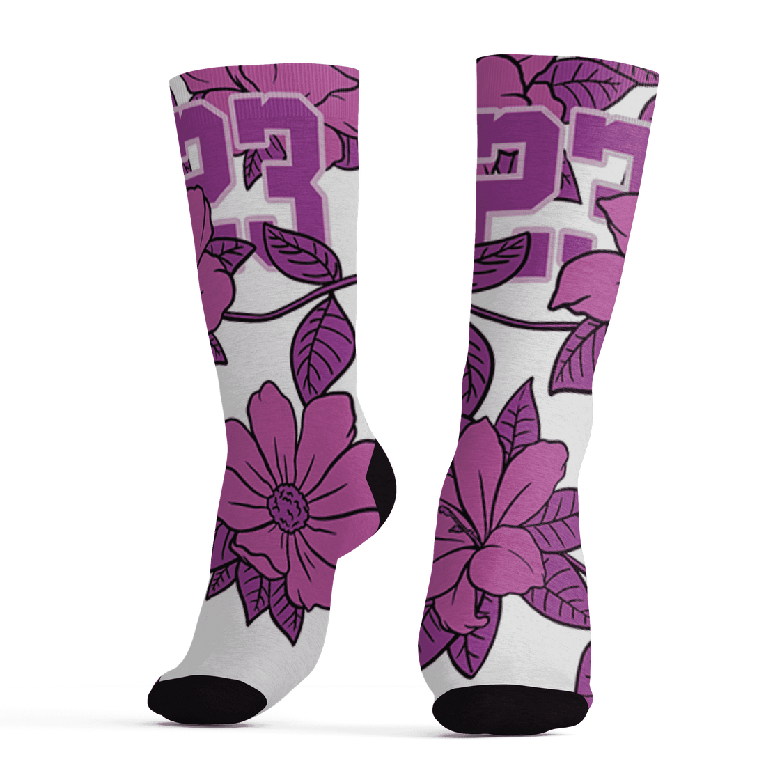 GS Hyper Violet 4s Socks Match 23 Floral 3D All-Over Print Flower - NastyJamz
