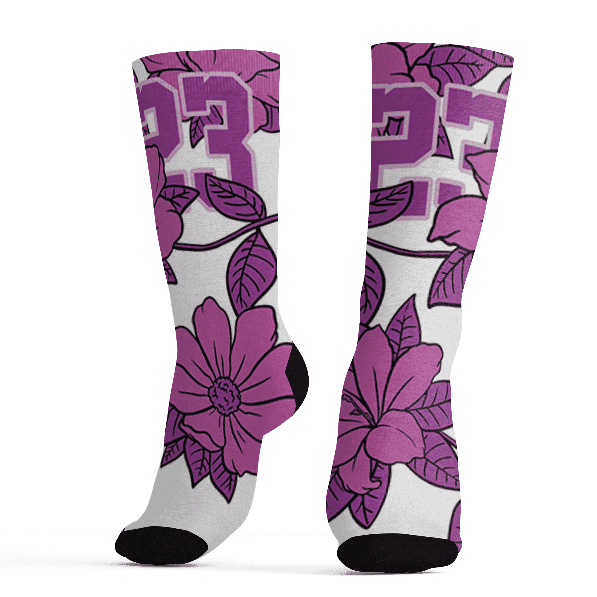 GS Hyper Violet 4s Socks Match 23 Floral 3D All-Over Print Flower - NastyJamz