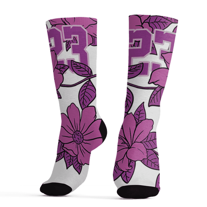 GS Hyper Violet 4s Socks Match 23 Floral 3D All-Over Print Flower - NastyJamz