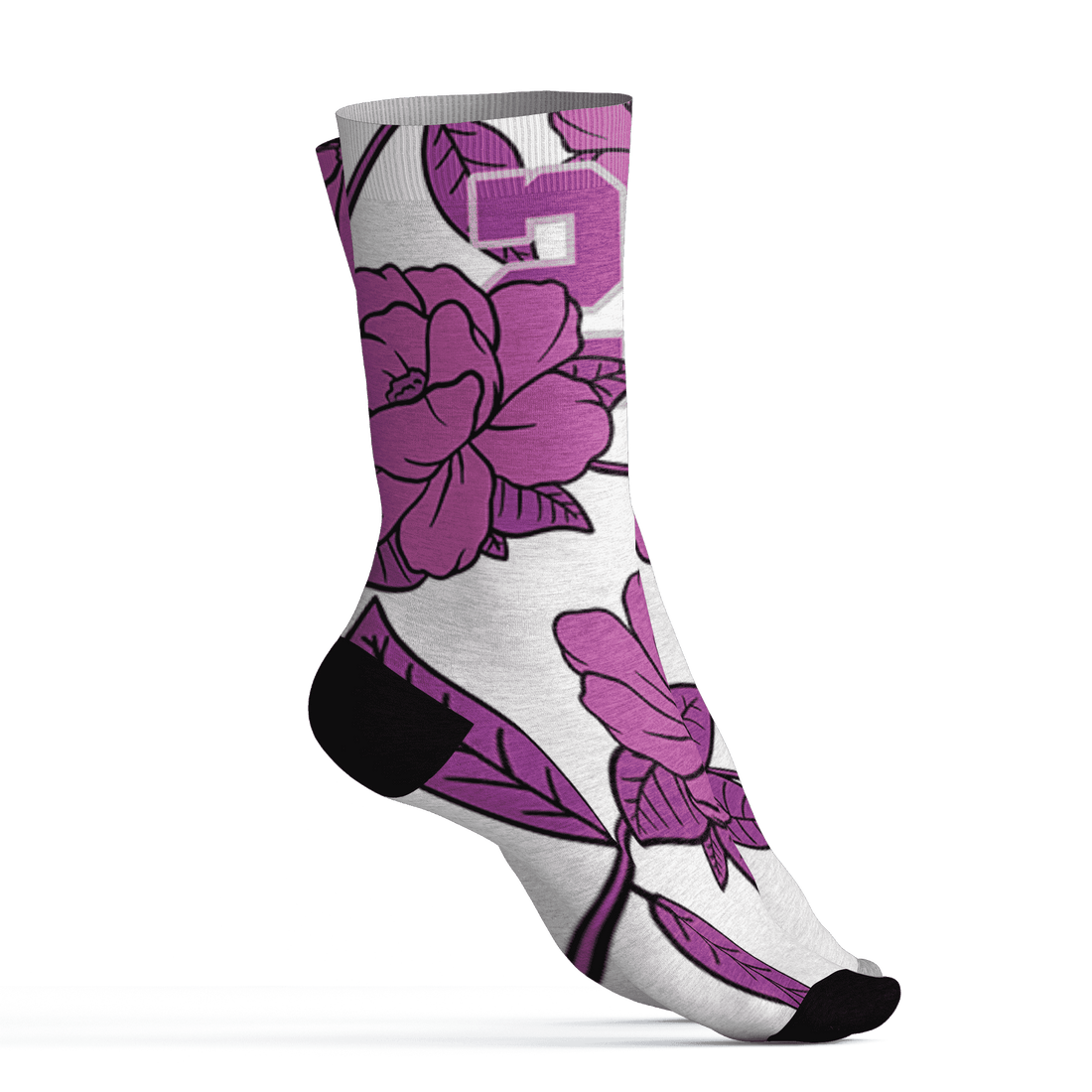 GS Hyper Violet 4s Socks Match 23 Floral 3D All-Over Print Flower - NastyJamz