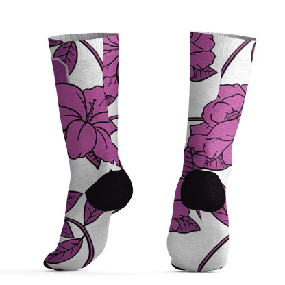 GS Hyper Violet 4s Socks Match 23 Floral 3D All-Over Print Flower - NastyJamz