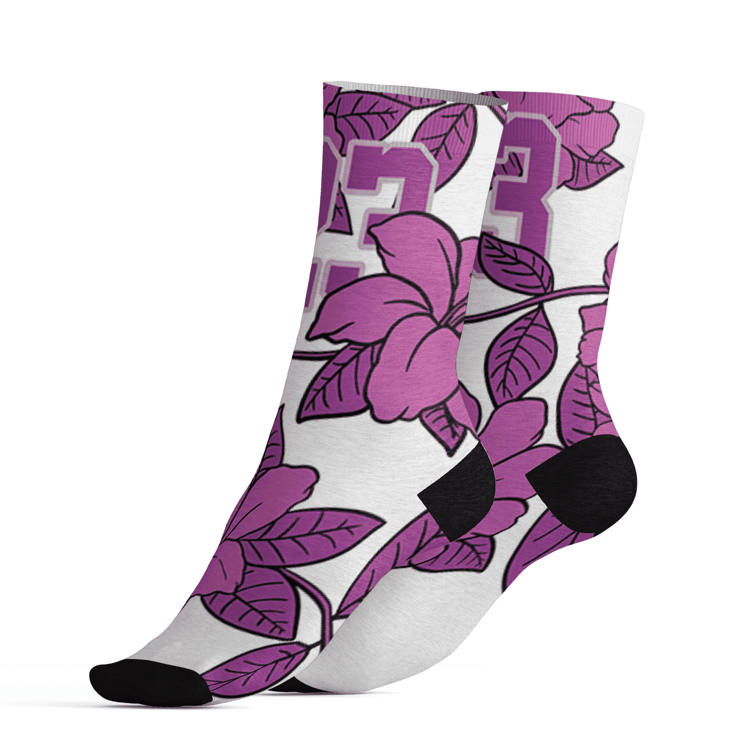 GS Hyper Violet 4s Socks Match 23 Floral 3D All-Over Print Flower - NastyJamz