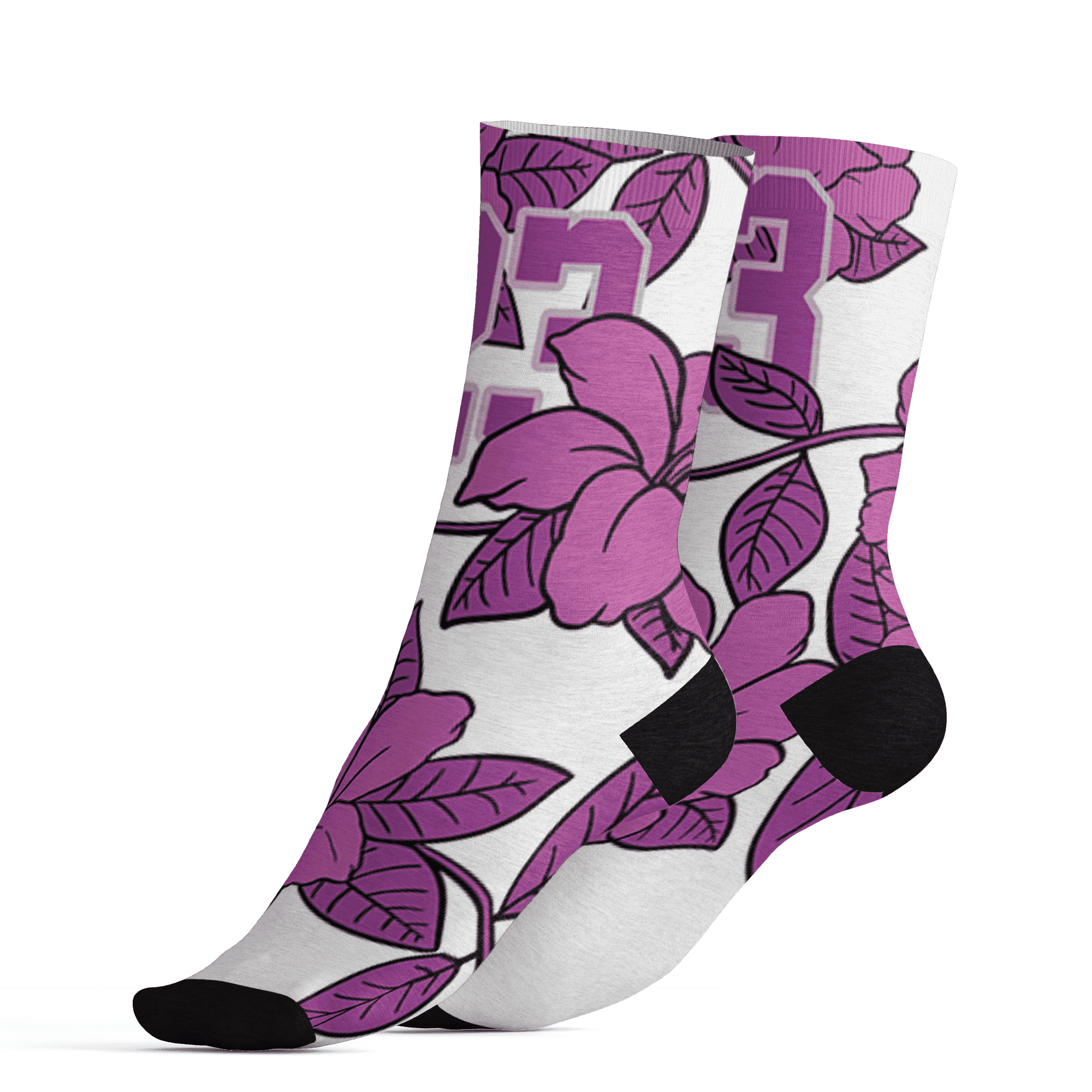 GS Hyper Violet 4s Socks Match 23 Floral 3D All-Over Print Flower - NastyJamz