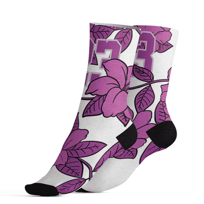 GS Hyper Violet 4s Socks Match 23 Floral 3D All-Over Print Flower - NastyJamz