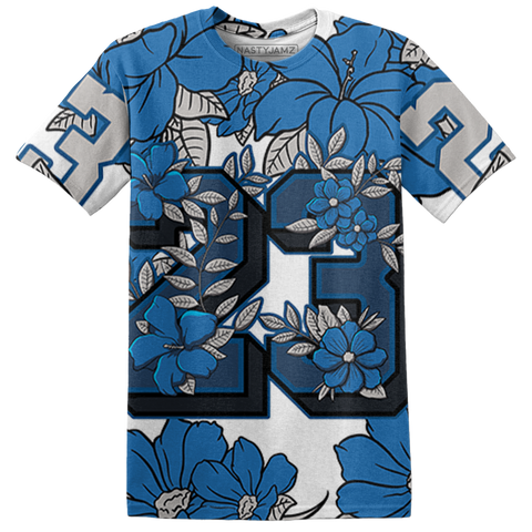 Industrial-Blue-4s-T-Shirt-Match-23-Floral-3D-Flower