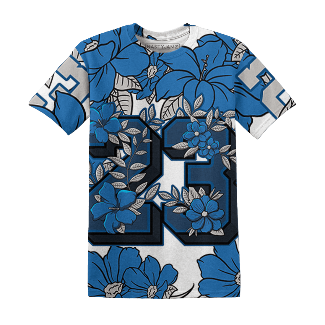 Industrial Blue 4s T Shirt Match 23 Floral 3D All-Over Print Flower - NastyJamz