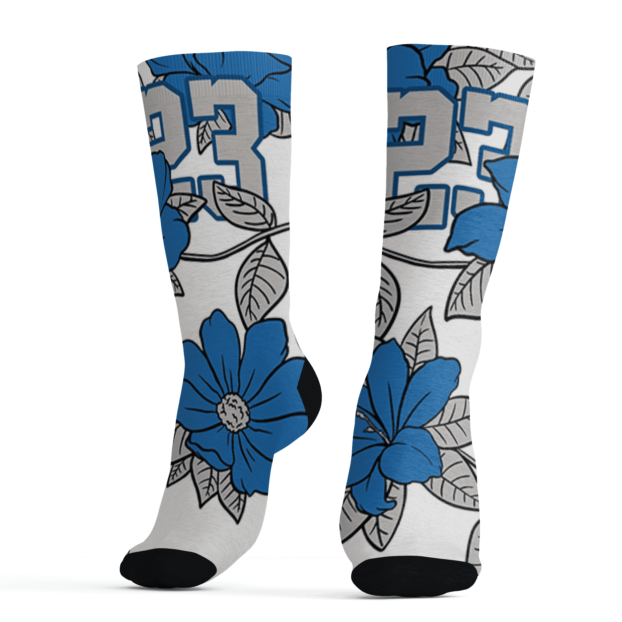 Industrial Blue 4s Socks Match 23 Floral 3D All-Over Print Flower - NastyJamz