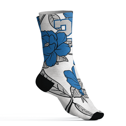Industrial Blue 4s Socks Match 23 Floral 3D All-Over Print Flower - NastyJamz