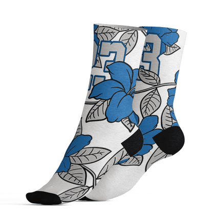 Industrial Blue 4s Socks Match 23 Floral 3D All-Over Print Flower - NastyJamz