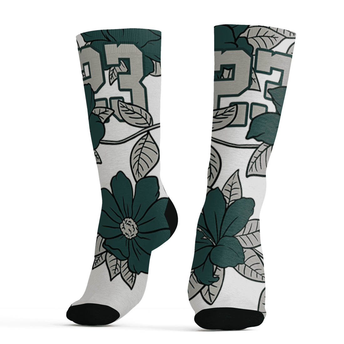 Oxidized Green 4s Socks Match 23 Floral 3D All-Over Print Flower - NastyJamz