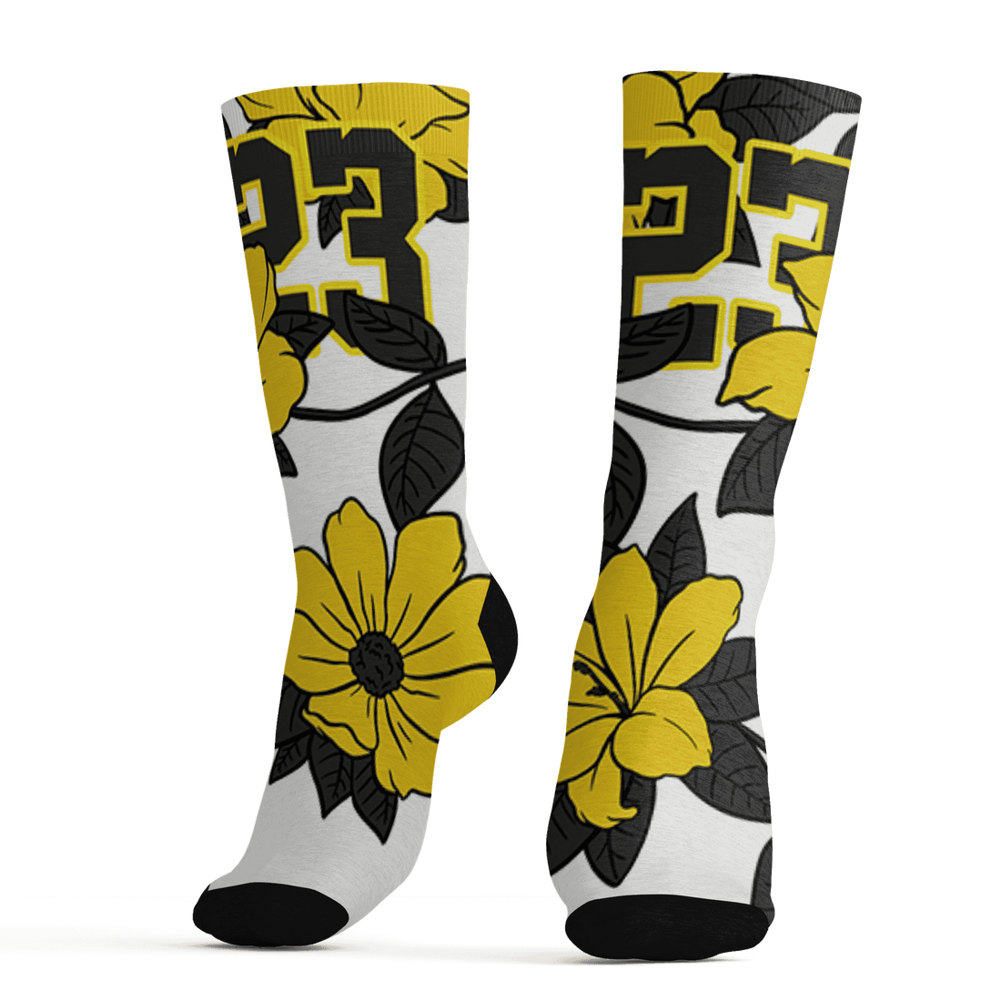 Vivid Sulfur 4s Socks Match 23 Floral 3D All-Over Print Flower - NastyJamz