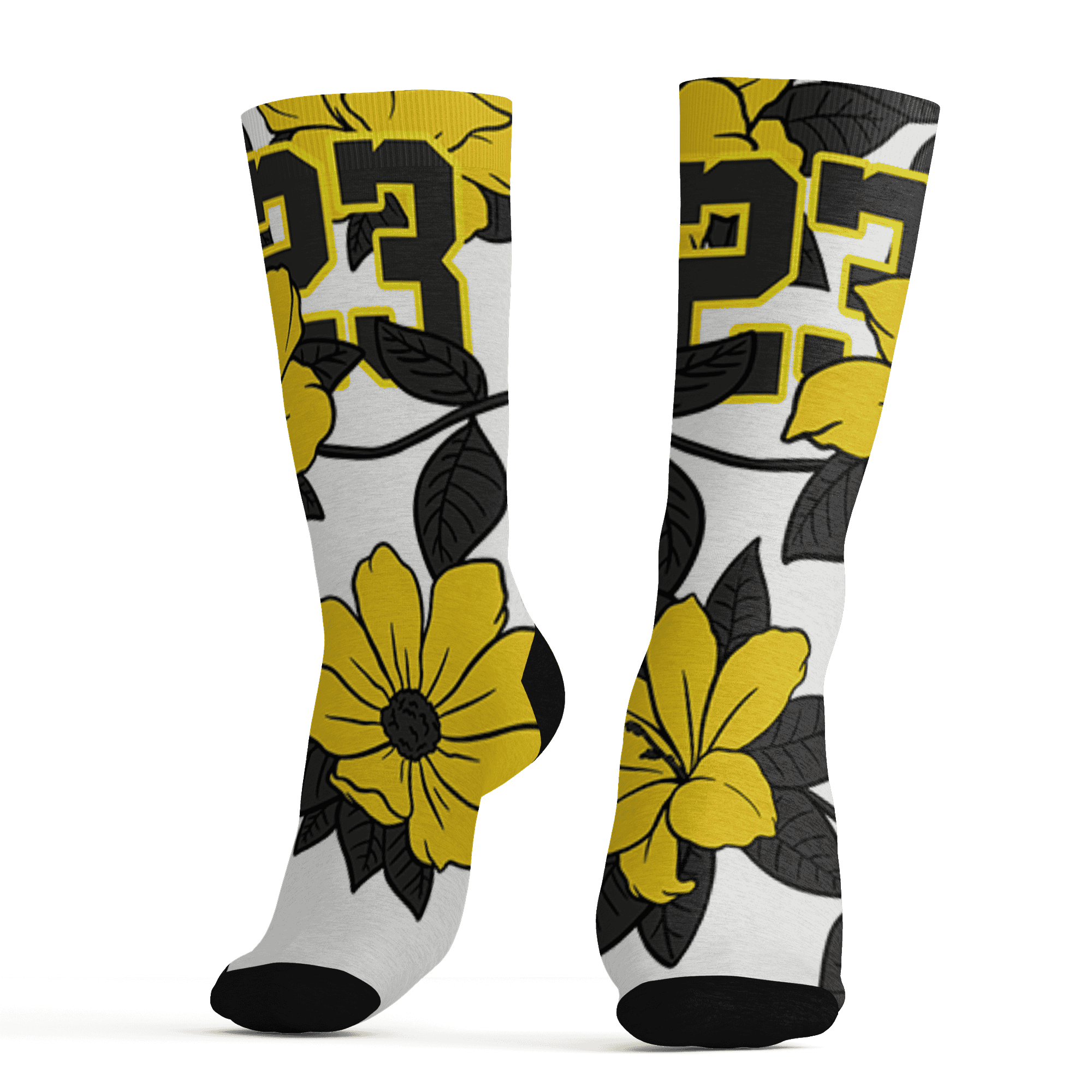 Vivid Sulfur 4s Socks Match 23 Floral 3D All-Over Print Flower - NastyJamz