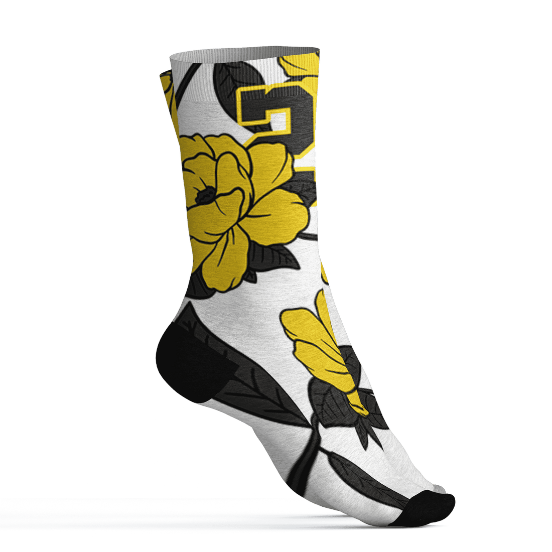 Vivid Sulfur 4s Socks Match 23 Floral 3D All-Over Print Flower - NastyJamz