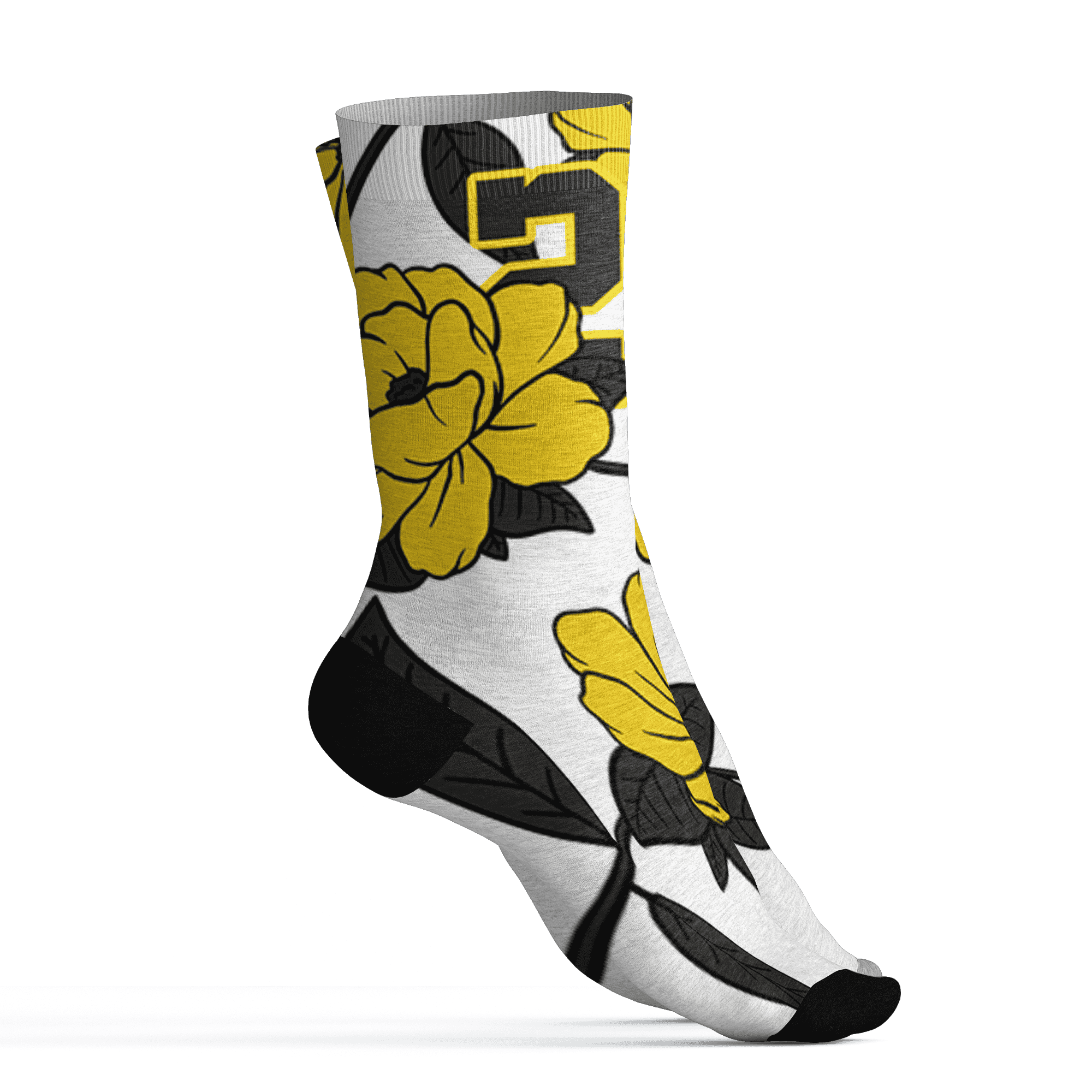 Vivid Sulfur 4s Socks Match 23 Floral 3D All-Over Print Flower - NastyJamz