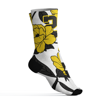 Vivid Sulfur 4s Socks Match 23 Floral 3D All-Over Print Flower - NastyJamz