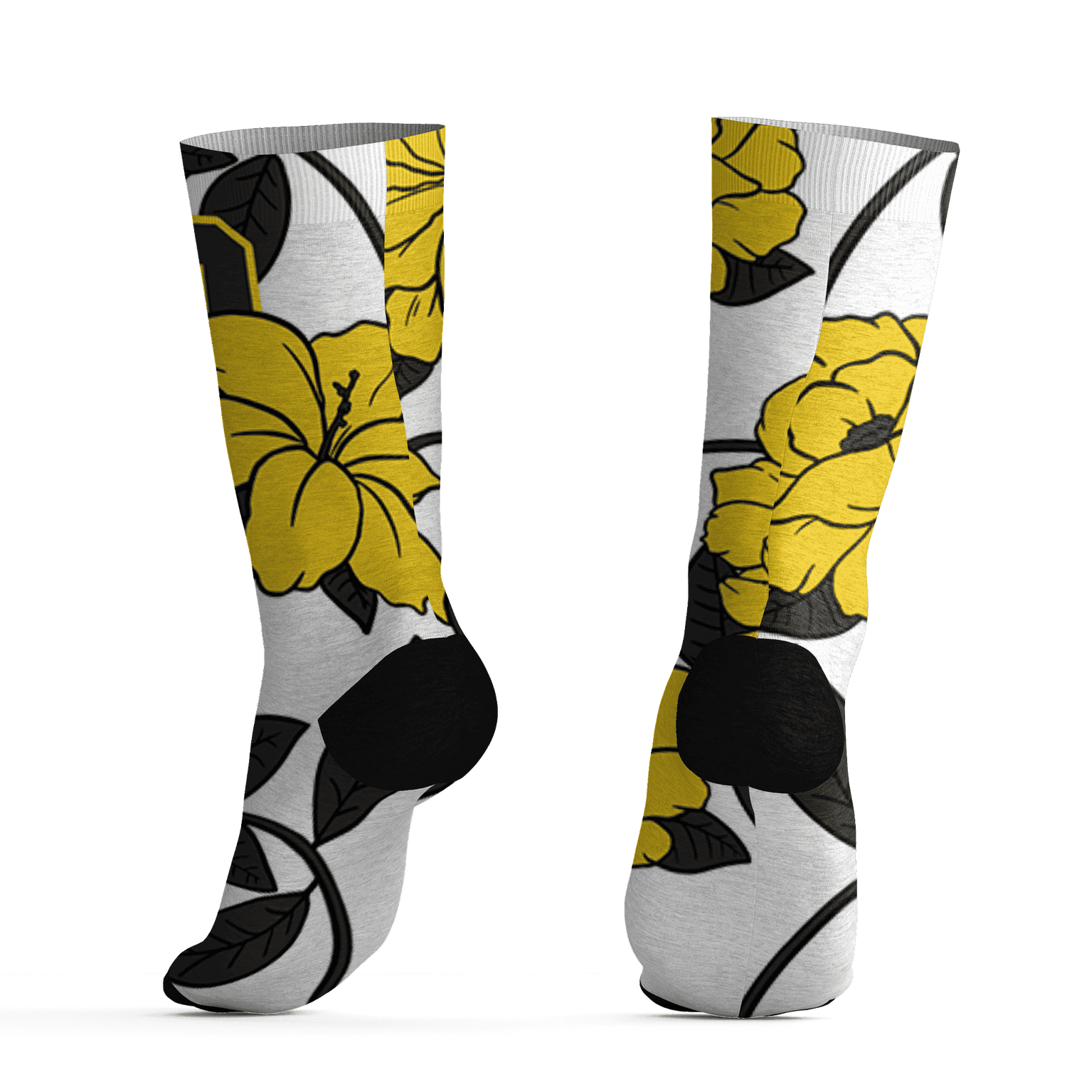 Vivid Sulfur 4s Socks Match 23 Floral 3D All-Over Print Flower - NastyJamz