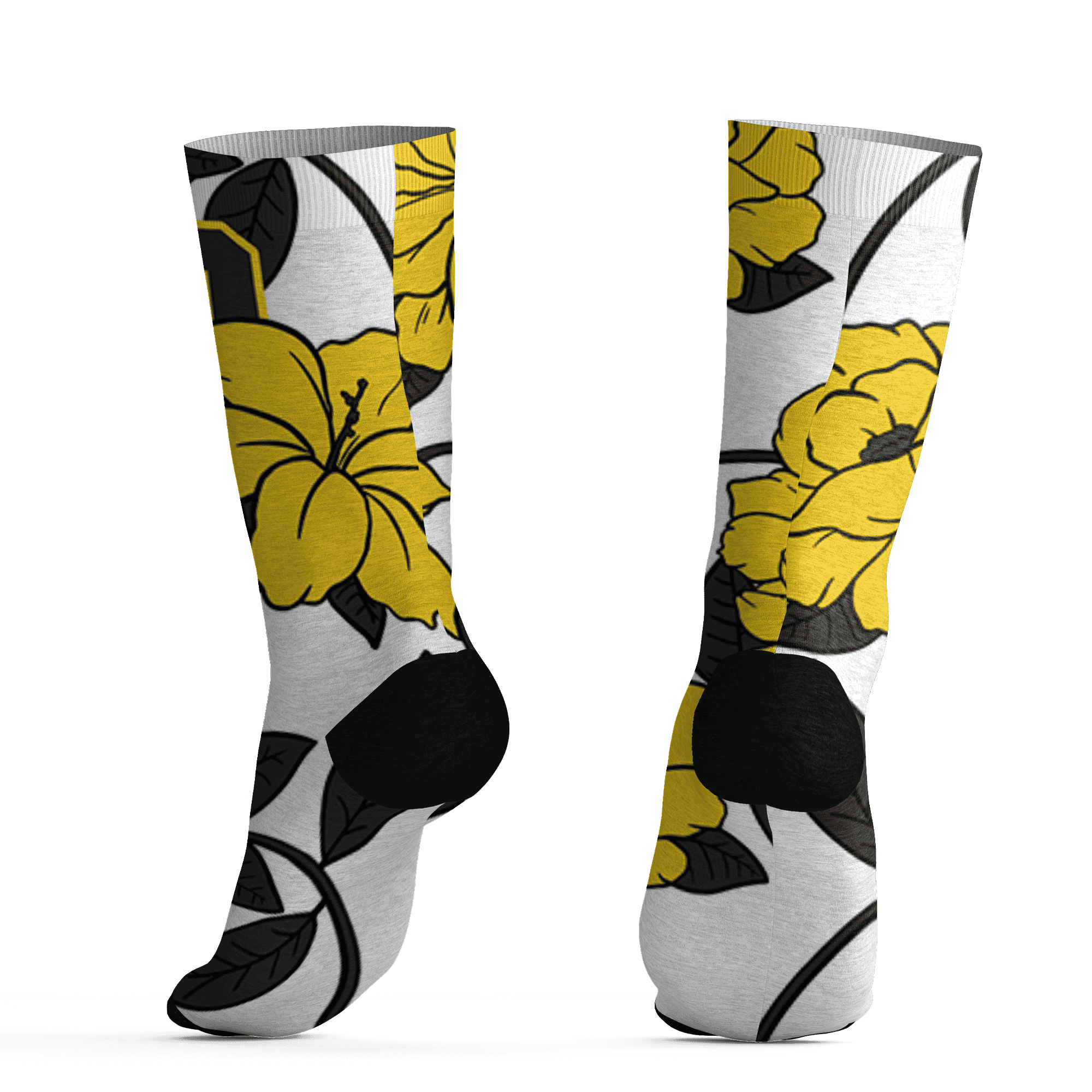 Vivid Sulfur 4s Socks Match 23 Floral 3D All-Over Print Flower - NastyJamz