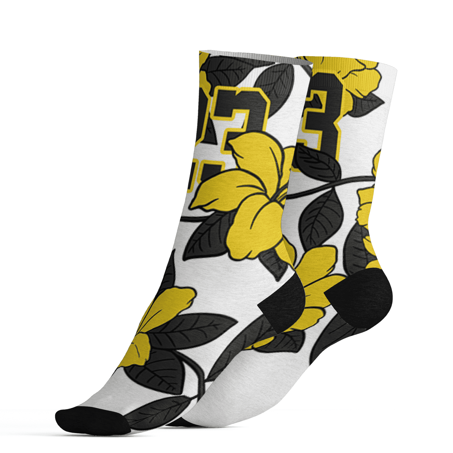 Vivid Sulfur 4s Socks Match 23 Floral 3D All-Over Print Flower - NastyJamz