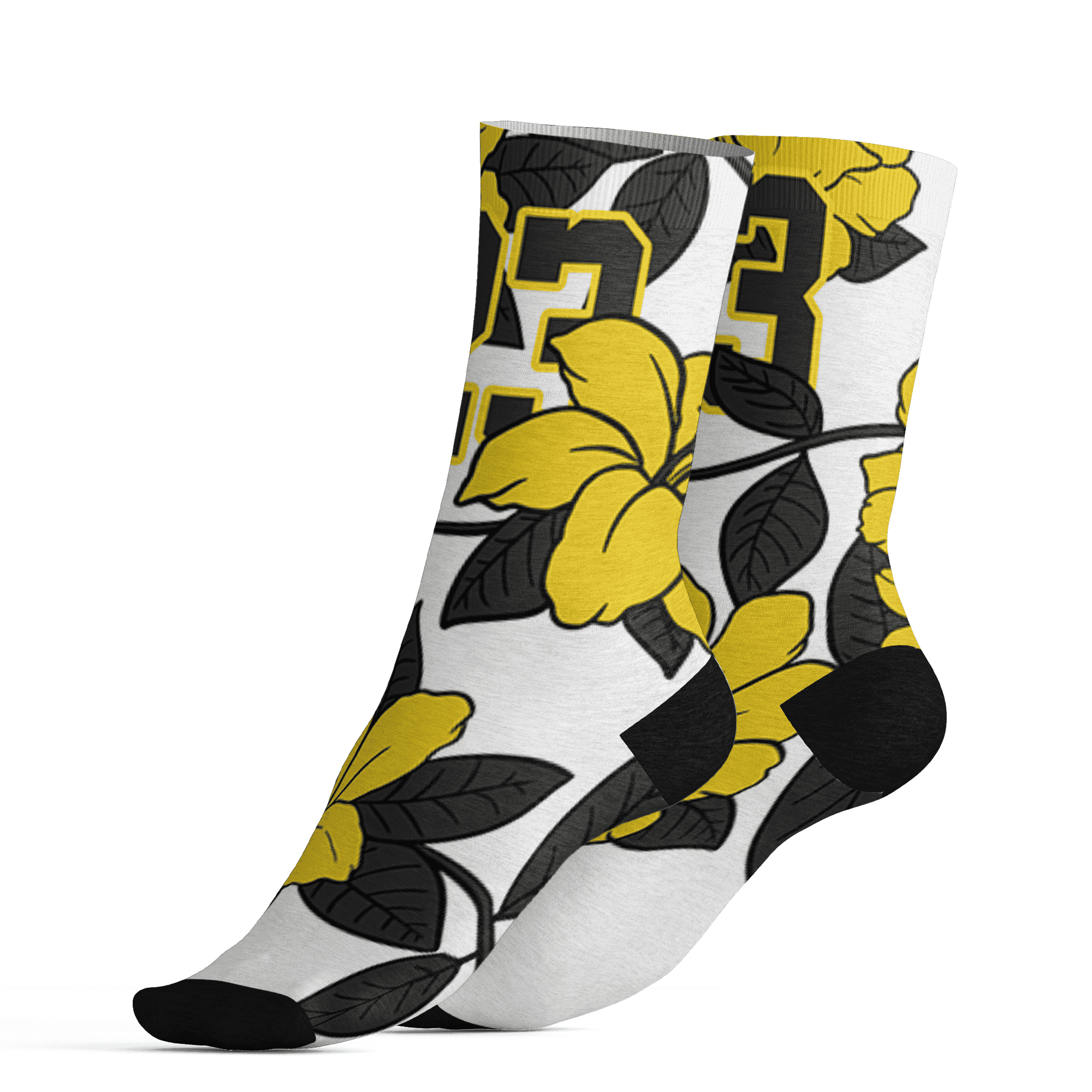 Vivid Sulfur 4s Socks Match 23 Floral 3D All-Over Print Flower - NastyJamz