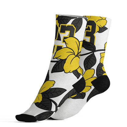 Vivid Sulfur 4s Socks Match 23 Floral 3D All-Over Print Flower - NastyJamz